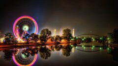 cityscape river Bridge lights reflection hdr Ferris Wheel wheels