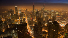 cityscape skyscraper lights night aerial view Chicago USA