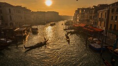 cityscape sunset building venice river boat Italy Grand Canal