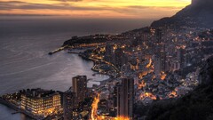 cityscape urban Sea sunset lights Mountains monaco ports sky