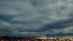 cityscape volcano night panorama sky