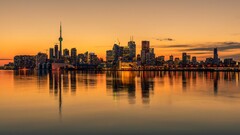 cityscape water Toronto Canada skyline reflection sunset