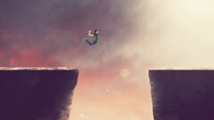 cliff jumping artwork Men motion blur digital art cgi