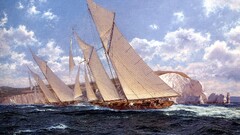 cliff sailing ship lighthouse artwork