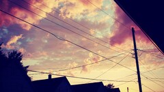 clouds House sunset urban dusk yellow power lines