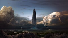 clouds rocket spaceship fantasy art dust smoke Lightning rock