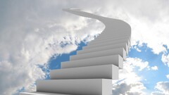 clouds stairs sky digital art