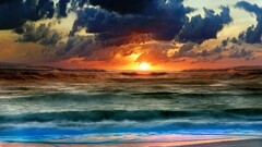 clouds sunset water Sea waves beach sky