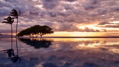 coast landscape sky palm trees clouds swimming pool Sea sunset