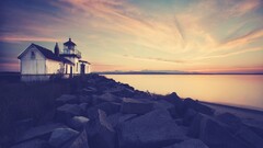 coast Sea building lighthouse nature sky clouds