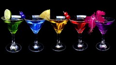 cocktails colorful fruit drinking glass black background drink