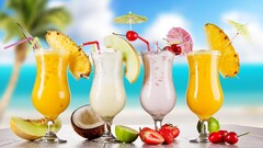 cocktails fruit drinking glass strawberries cherries