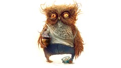 coffee owl morning Animals humor artwork Birds