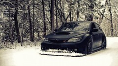 colored wheels Subaru subaru impreza black cars snow Trees