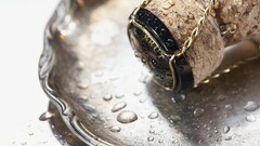 cork Champagne bottles Beige wet water drops gold