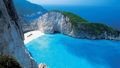 coves Sea landscape shipwreck cliff Greece rock rock formation