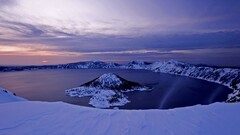 crater lake Oregon snow blue landscape horizon nature sky clouds