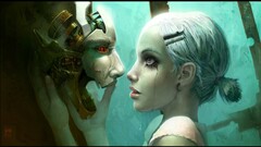 cyberpunk robot tears love face Women science fiction