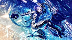 cyborg motorcycle futuristic gun jumping anime girls Anime