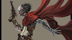 cyborg pistol scarf Anime gun Simple Background