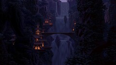 dark valley pixel art waterfall fantasy art digital art Bridge