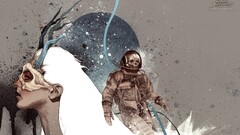 Dead Astronauts white hair paint splatter antlers skull artwork