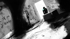 dead space Isaac Clarke monochrome selective coloring artwork