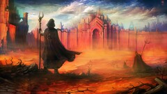 desert pilgrims fantasy art staff fantasy city sky drawing
