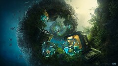 Desktopography abstract digital art underwater goldfish Cube Sea