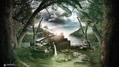 Desktopography Car wreck Animals Reptiles snake artwork Trees