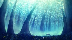 Desktopography forest digital art alone fantasy art lights mist