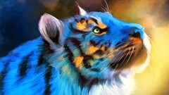 digital art Animals tiger blue artwork