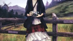 digital art anime girls Anime squirrel fence camera