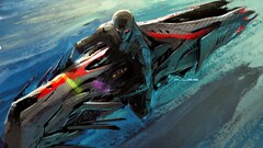 digital art artwork fantasy art futuristic cyborg City blue cyan