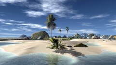 digital art beach palm trees stones nature sky render