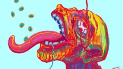 digital art drugs colorful skull pills tongue out
