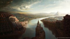 digital art fantasy art river architecture fantasy city