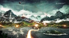 digital art nature landscape hot air balloons Mountains