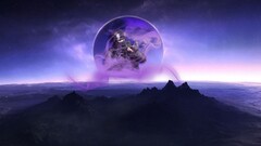 digital art nature landscape Mountains sky Stars soldier circle