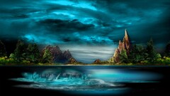 digital art nature sky Island