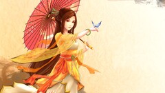 digital art parasol hairpin lotus flowers Butterflies