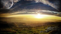 digital art planet sky landscape clouds space art Space sunlight