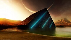 digital art science fiction 3d 3D Blocks sunset moon 2011 (Year)