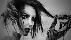 digital art selective coloring Diamonds Women blue eyes hands