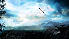 digital art sky planet Birds clouds cyan