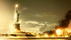 digital art War apocalyptic cityscape Statue of Liberty