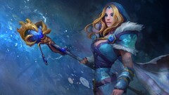 Dota 2 Rylai blonde cold fantasy girl video games blue PC gaming