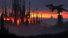 dragon artwork apocalyptic fantasy art fantasy city fire