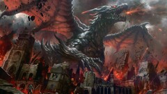 dragon fantasy art fantasy city fire