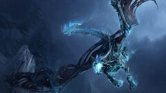 dragon fantasy art Mountains cyan blue